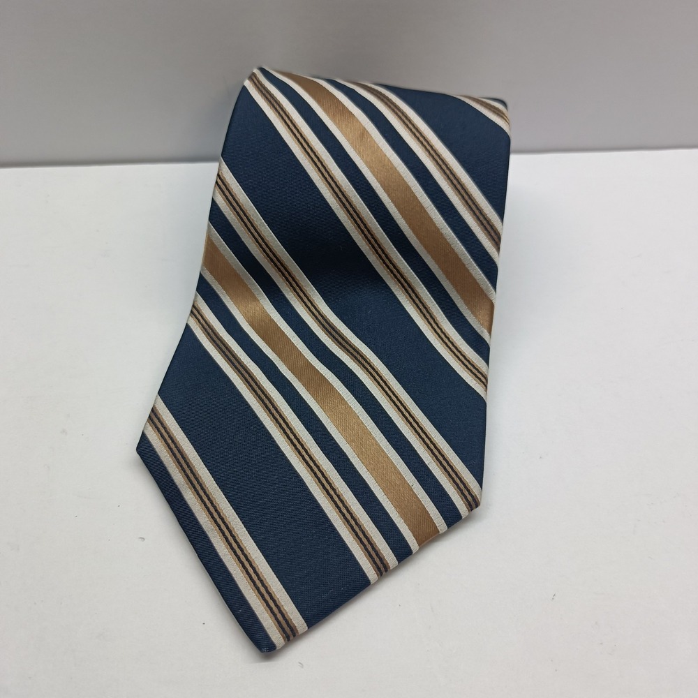 Sulka Men's Tie Navy Gold Stripe 100% Silk Yellow Lining‎ 55in